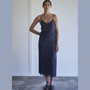 GREI. Slip Dress in Midnight Blue Sheer Crinkle